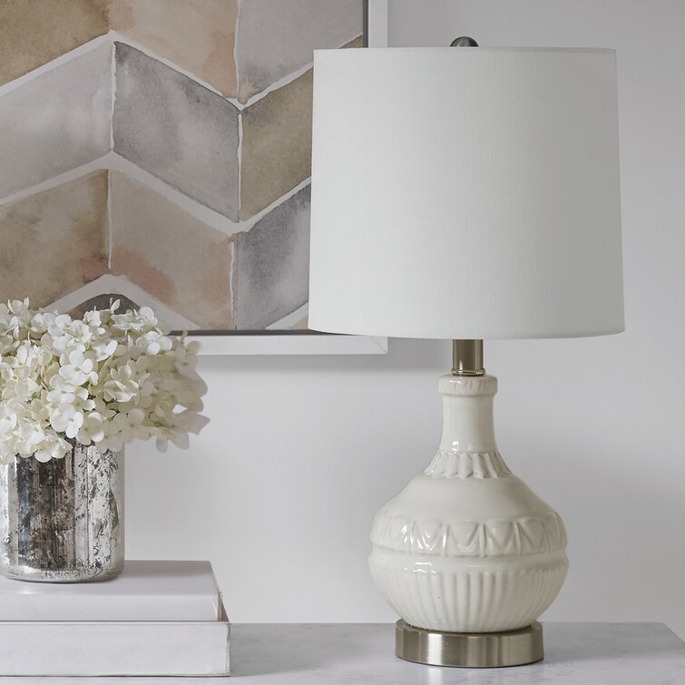 Vioria White Ceramic Embossed Boho Table Lamp - Chic Decora