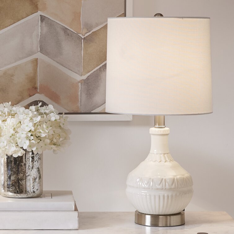 Vioria White Ceramic Embossed Boho Table Lamp - Chic Decora