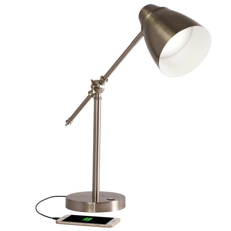 Wellness OttLite Harmonize LED Desk Lamp – 2.1A USB Charging Port, 3 Brightness Settings, Brushed Nickel - Chic Decora