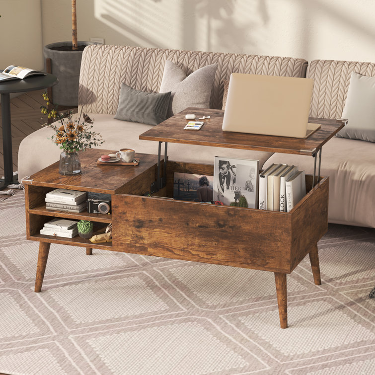 Wood Lift Top Coffee Table With Hidden Compartment And Adjustable Storage Shelf - Chic Decora