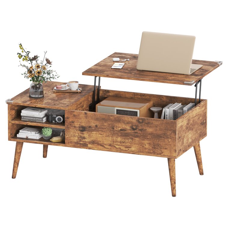 Wood Lift Top Coffee Table With Hidden Compartment And Adjustable Storage Shelf - Chic Decora