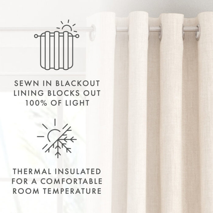 100% Blackout Linen Blend Grommet Curtain Set (Set of 2) - Chic Decora