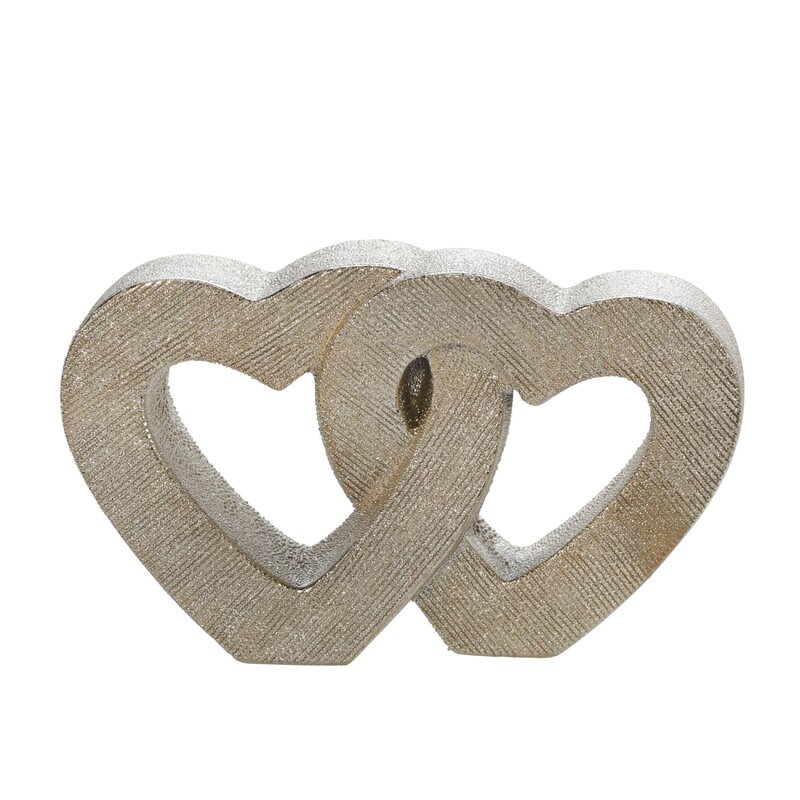 10″ Ceramic Double Heart Sculpture Contemporary Rustic Gold Intertwining Hearts - Chic Decora