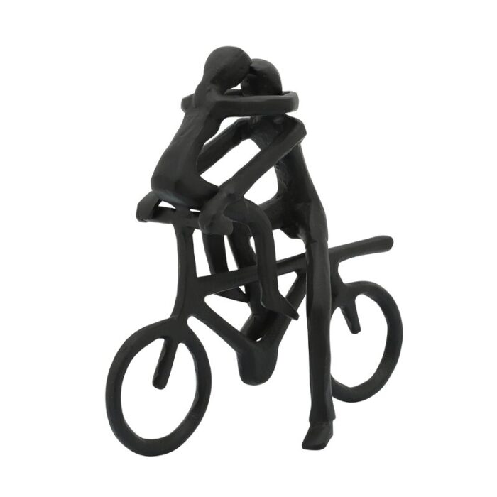 10″ Metal Couple on Bicycle Sculpture Contemporary Aluminum Bike Statue – 10″ x 3″ x 10″ - Chic Decora