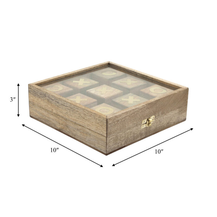 10″ Natural Brown Wooden Tic Tac Toe in Case Decorative Table Game – 10″ x 10″ x 3″ - Chic Decora