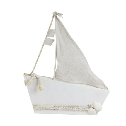 11.5″ White and Tan Cape Cod Inspired Ship with Sails Table Top Decoration - Chic Decora