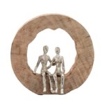 11″H Aluminum Couple Sculpture in Mango Wood, Elegant Silver and Brown Home Decor Accent Figurine - Chic Decora