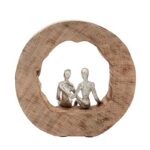 11″H Aluminum Couple Sculpture in Mango Wood, Elegant Silver and Brown Home Decor Accent Figurine - Chic Decora