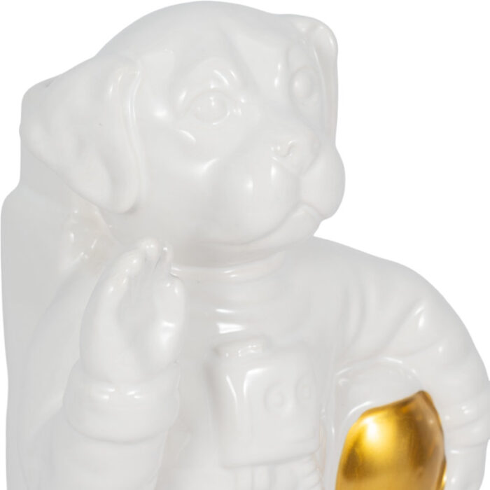 12″ Ceramic Astronaut Dog Sculpture Contemporary Modern White and Gold Astro Space Dog Statuette - Chic Decora