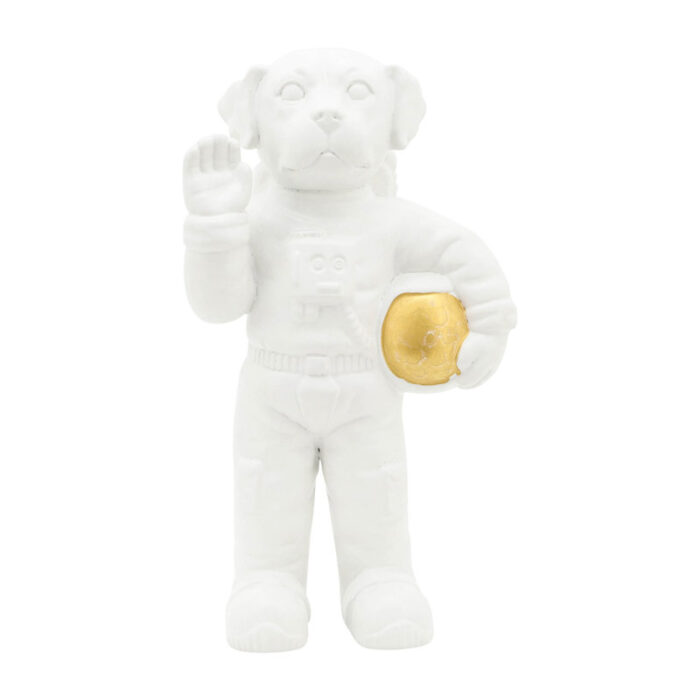 12″ Ceramic Astronaut Dog Sculpture Contemporary Modern White and Gold Astro Space Dog Statuette - Chic Decora