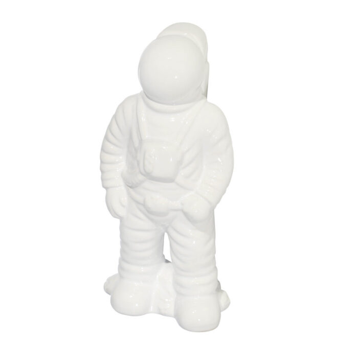 12″ Ceramic Astronaut Statue Contemporary White Figurine – 6″ x 5″ x 12″ - Chic Decora