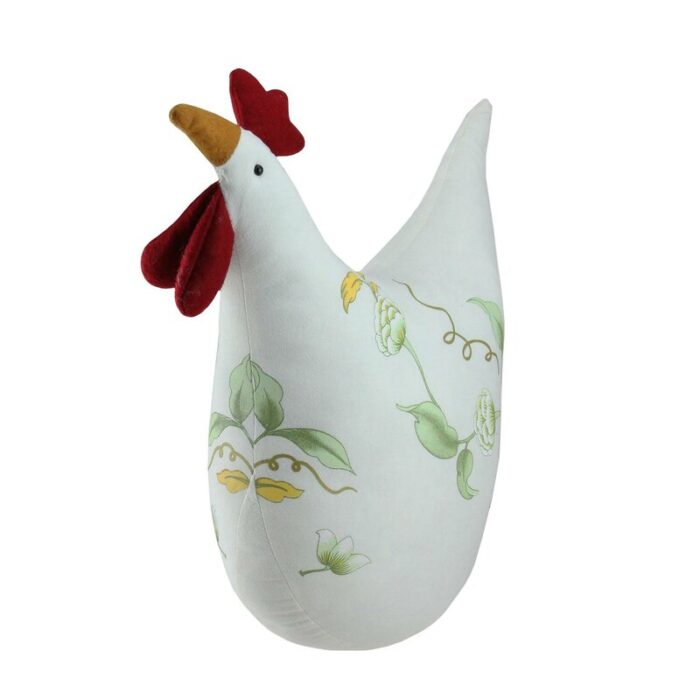 12″ White Soft Green and Yellow Floral Rooster Chicken Spring Decoration - Chic Decora