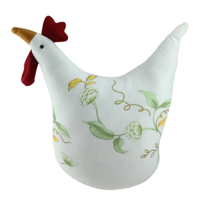 12″ White Soft Green and Yellow Floral Rooster Chicken Spring Decoration - Chic Decora