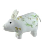 13.25″ White Soft Green and Yellow Floral Pig Spring Tabletop Decoration - Chic Decora