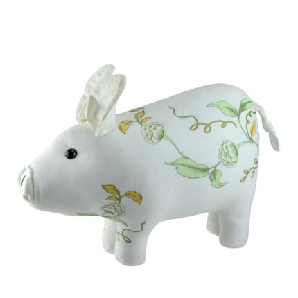 13.25″ White Soft Green and Yellow Floral Pig Spring Tabletop Decoration - Chic Decora