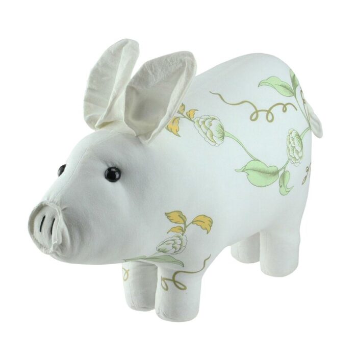 13.25″ White Soft Green and Yellow Floral Pig Spring Tabletop Decoration - Chic Decora