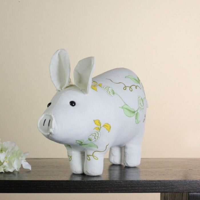 13.25″ White Soft Green and Yellow Floral Pig Spring Tabletop Decoration - Chic Decora