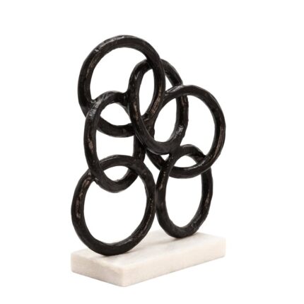 13″ Metal Ring Sculpture – Contemporary Abstract Black Ring – Aluminum and Marble Home Decor Statue - Chic Decora