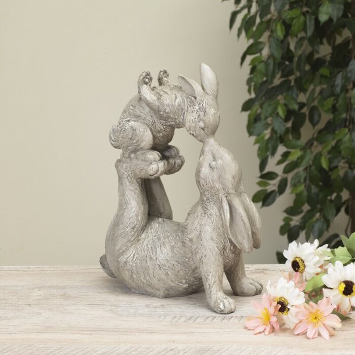 14.5 In Resin Kissing Bunnies Statue - Chic Decora