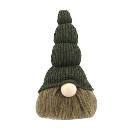 14″ Green Chunky Knit Hat Fabric Sitting Gnome Sculpture - Chic Decora