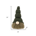 14″ Green Chunky Knit Hat Fabric Sitting Gnome Sculpture - Chic Decora