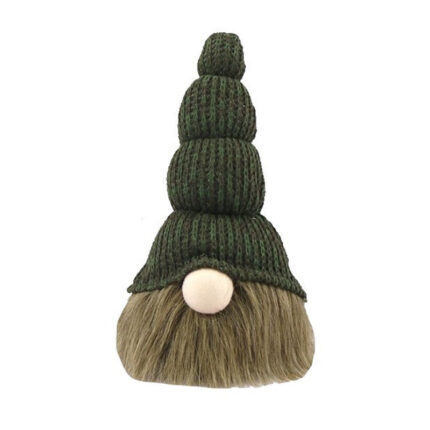 14″ Green Chunky Knit Hat Fabric Sitting Gnome Sculpture - Chic Decora