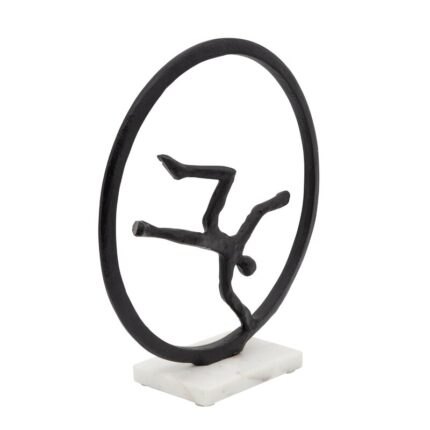 14″ Man with Ball Ring Sculpture Contemporary Black Metal Sculpture on Marble Base Unique Decorative - Chic Decora