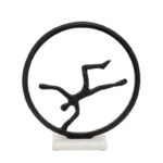 14″ Man with Ball Ring Sculpture Contemporary Black Metal Sculpture on Marble Base Unique Decorative - Chic Decora