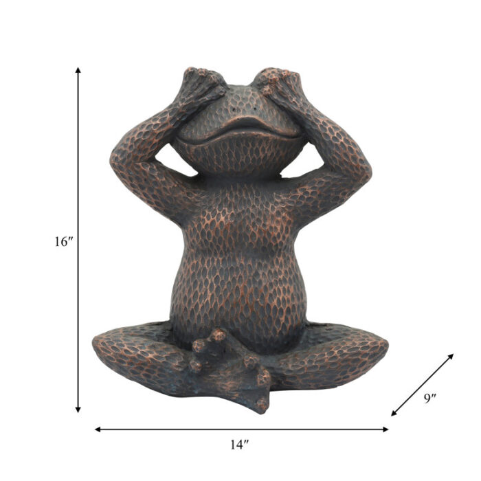 16″ Polyresin Frog Sculpture, Metallic Blue and Copper, Decorative Frog Figurine - Chic Decora