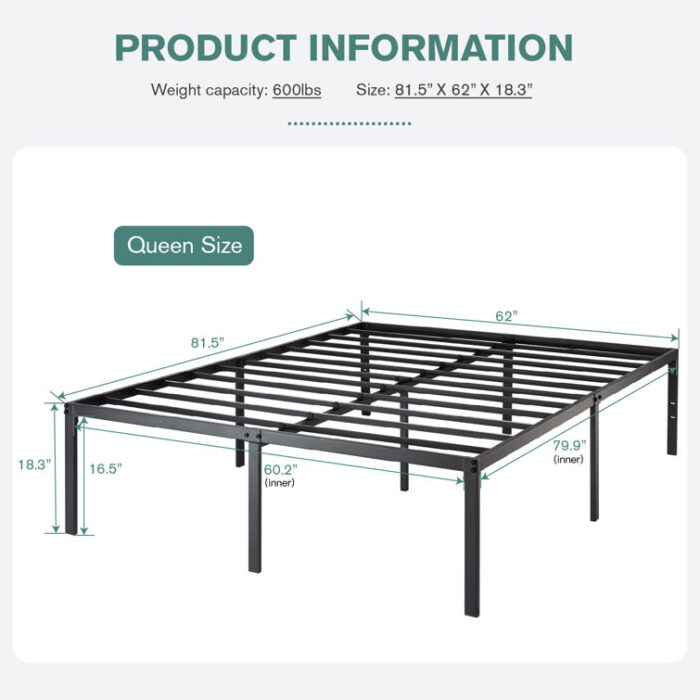 18.3” Metal Bed Frame - Chic Decora