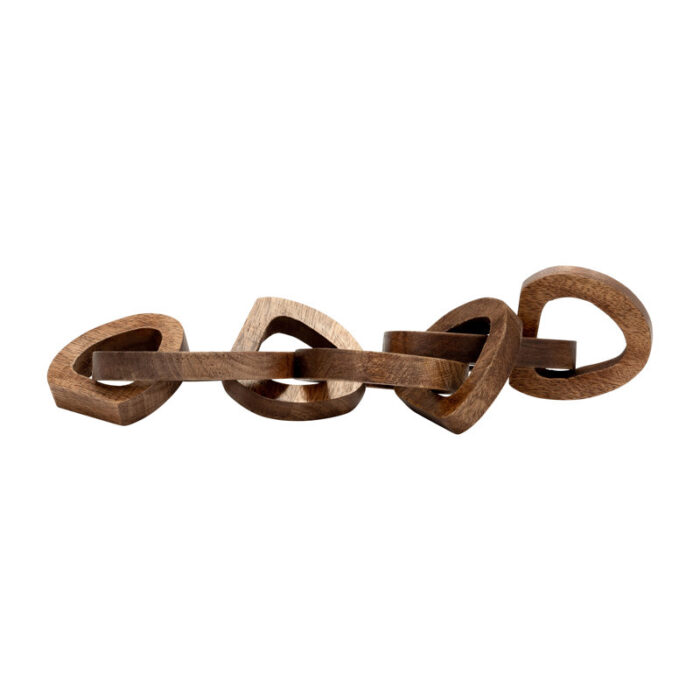 19″ Wooden Chain Link Decorative Sculpture Contemporary Rustic Abstract - Chic Decora