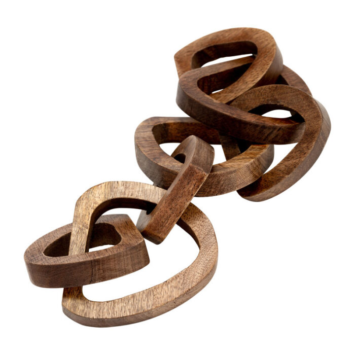 19″ Wooden Chain Link Decorative Sculpture Contemporary Rustic Abstract - Chic Decora