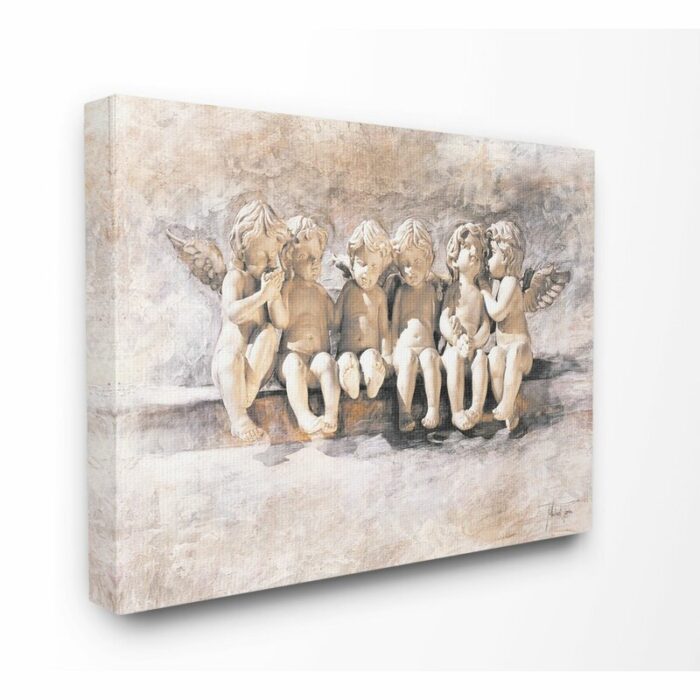 ” Angels Chatting Religious Neutral Grey Painting “ - Chic Decora