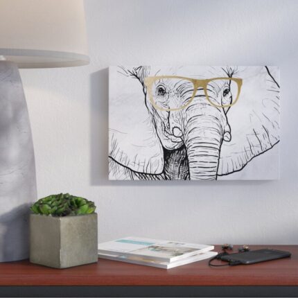 ” Animals Elephant And Gold Glasses, Modern & Contemporary White ” by Oliver Gal - Chic Decora