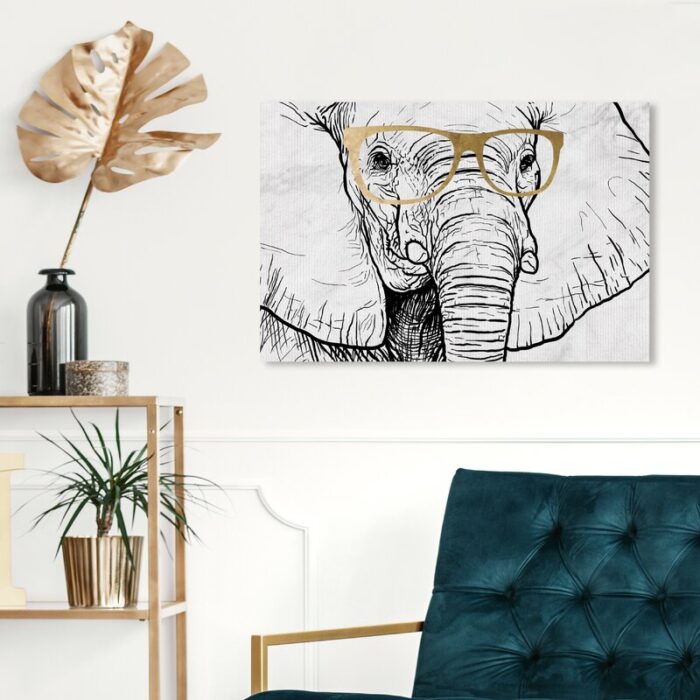 ” Animals Elephant And Gold Glasses, Modern & Contemporary White ” by Oliver Gal - Chic Decora