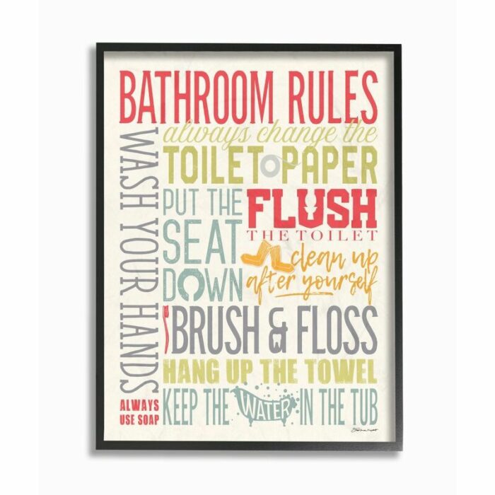 ” Bathroom Rules Coral Green Gray And Blue Colorful ” by Stephanie Workman Marrott - Chic Decora