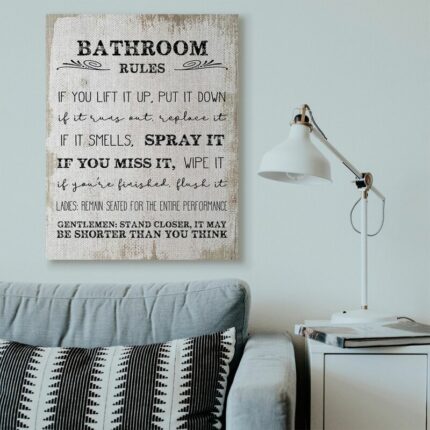 ” Bathroom Rules Funny Word Wood Textured Design “ - Chic Decora