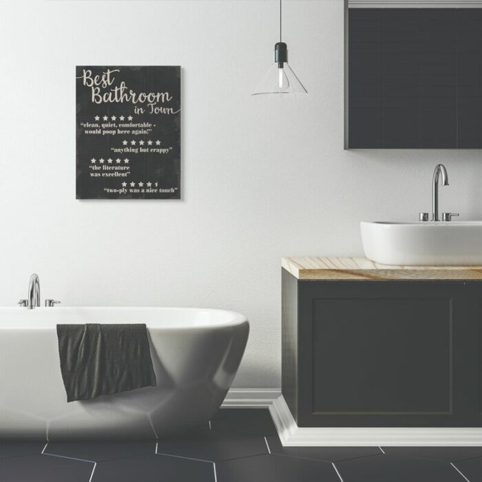 ” Best Bathroom Five Star Black Funny Word Design “ - Chic Decora