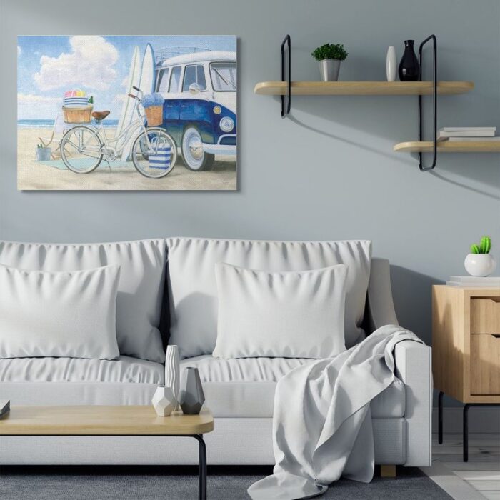 ” Bike And Van Beach Nautical Blue White Painting ” by James Wines - Chic Decora