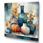 ” Blue And Orange Artisanal Boho Pottery I “ - Chic Decora