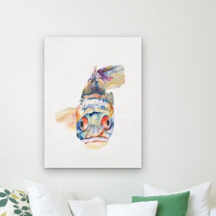 ” Blue Fish ” by Pat Saunders-White Painting Print - Chic Decora