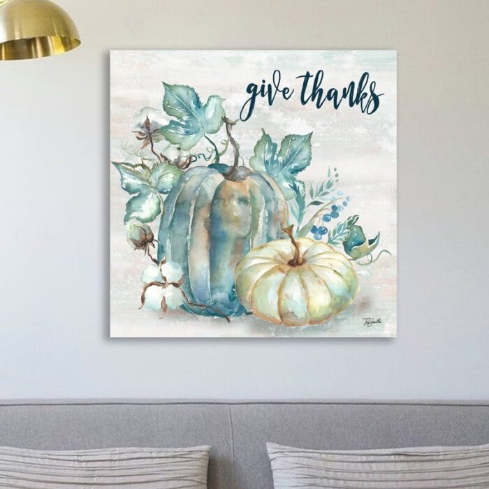 ” Blue Harvest Watercolor Pumpkin, Give Thanks ” by Tre Sorelle Studios - Chic Decora