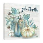 ” Blue Harvest Watercolor Pumpkin, Give Thanks ” by Tre Sorelle Studios - Chic Decora