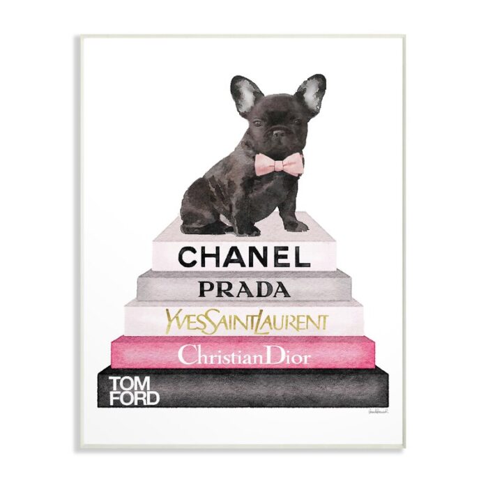 ” Book Stack Fashion French Bulldog ” by Amanda Greenwood - Chic Decora