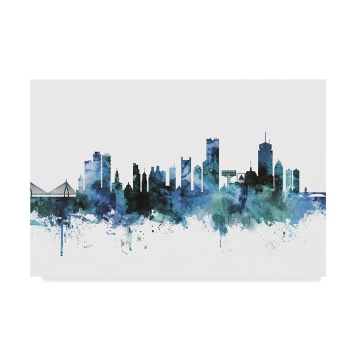 ” Boston Massachusetts Blue Teal Skyline ” by Michael Tompsett - Chic Decora