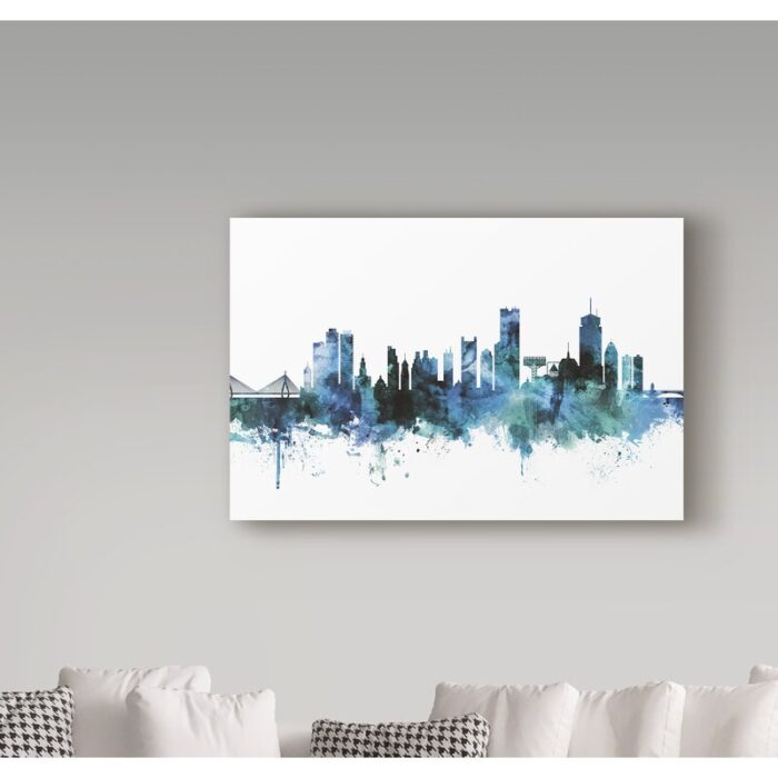 ” Boston Massachusetts Blue Teal Skyline ” by Michael Tompsett - Chic Decora