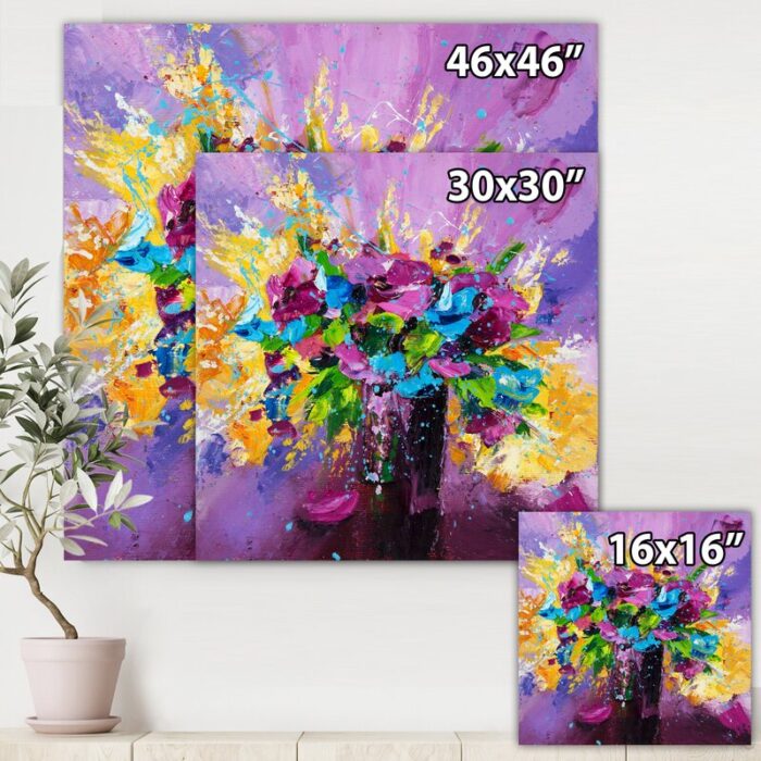 ” Bright Bouquet Of Spring Flowers On A Purple Background ” Painting Print - Chic Decora