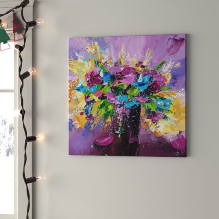 ” Bright Bouquet Of Spring Flowers On A Purple Background ” Painting Print - Chic Decora