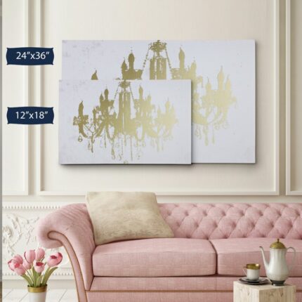 “Champagne Gold Diamond Chandelier” Graphic Art on Wrapped Canvas - Chic Decora