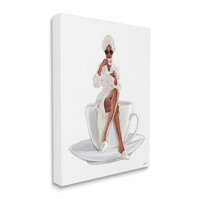 ” Chic Coffee Teacup Woman Sipping Robe Sunglasses ” by Ziwei Li - Chic Decora